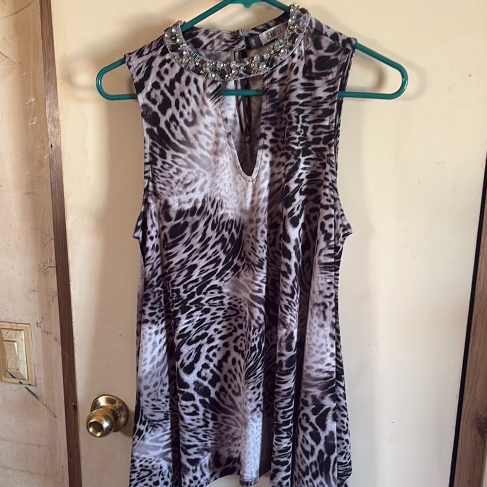 Embellished Animal Print Sleeveless Top